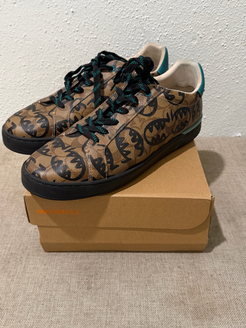 Coach Brown Logo-Print Low Top Sneakers with Teal Accents